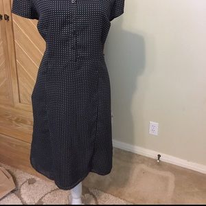 Retro Shirtwaist Dress - Blue Gray Geometric